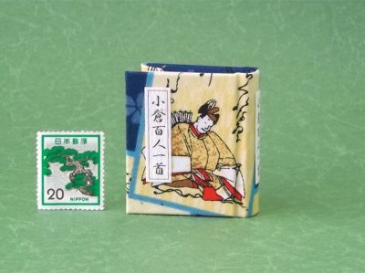 画像1: 【丸背】小倉百人一首豆本(からくれなゐに-青）