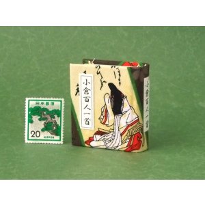 画像: 【丸背】小倉百人一首豆本(ころもほすてふ-茶）